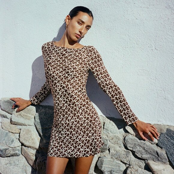 Realisation Par The Rainey Mini Dress in Landline Brown, XL - Picture 2 of 6